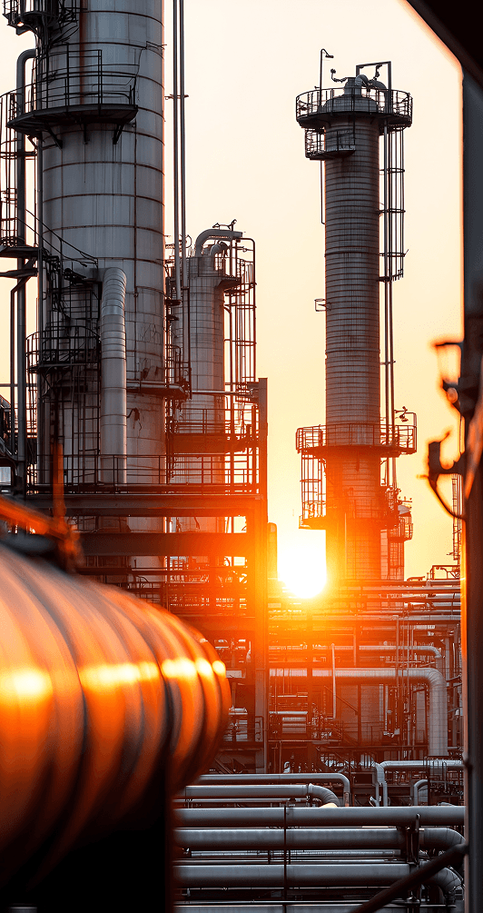 Industrial refinery at sunset